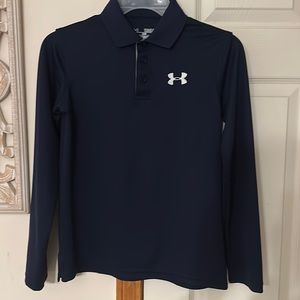 Under Armor Navy Blue Long Sleeve Polo Golf Shirt. Size Youth Medium.